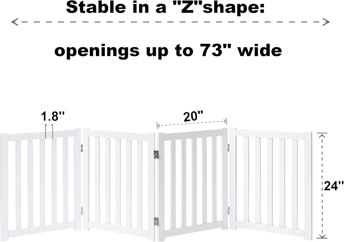 LZRS 2-Panel Wooden Free Standing Foldable Dog Gate Indoor – Solid Hardwood 24" High, Step-Over Safety Pet Gate for Doorways, Stairs & Small Spaces - Indoor Use, White