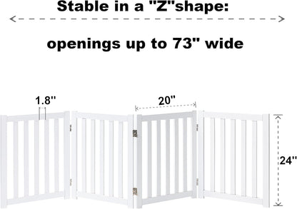 LZRS 2-Panel Wooden Free Standing Foldable Dog Gate Indoor – Solid Hardwood 24" High, Step-Over Safety Pet Gate for Doorways, Stairs & Small Spaces - Indoor Use, White