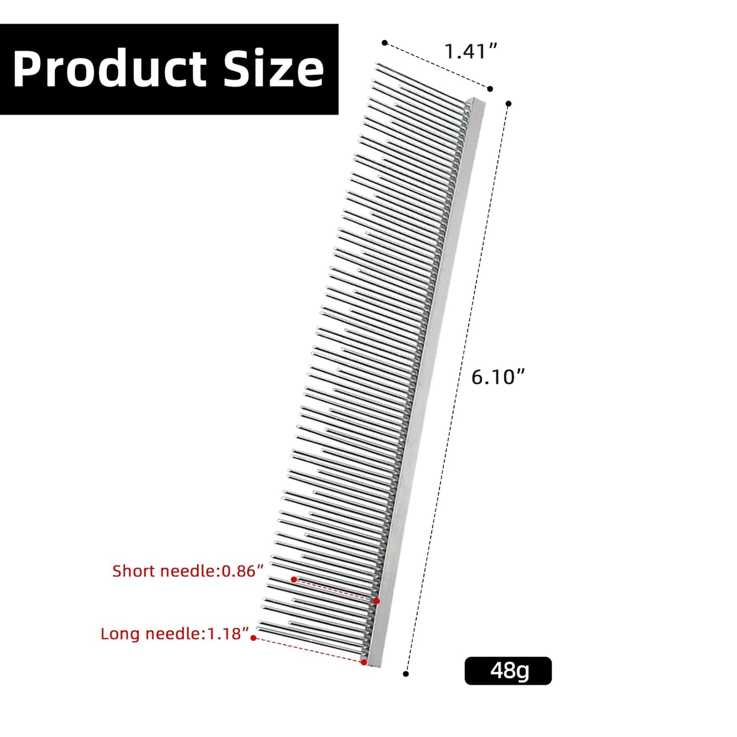 Professional Pet Stainless Steel Comb Long&Short Tooth Dog Dematting Com Flea Comb Pet Grooming Tool for Dogs and Cats Remove Loose Hair Mats Knots Tangles Dirt Fleas 6.1in/15.5cm