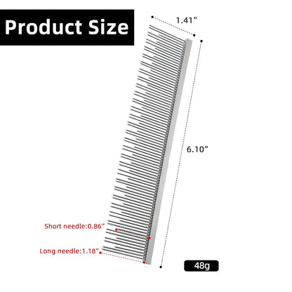 Professional Pet Stainless Steel Comb Long&Short Tooth Dog Dematting Com Flea Comb Pet Grooming Tool for Dogs and Cats Remove Loose Hair Mats Knots Tangles Dirt Fleas 6.1in/15.5cm