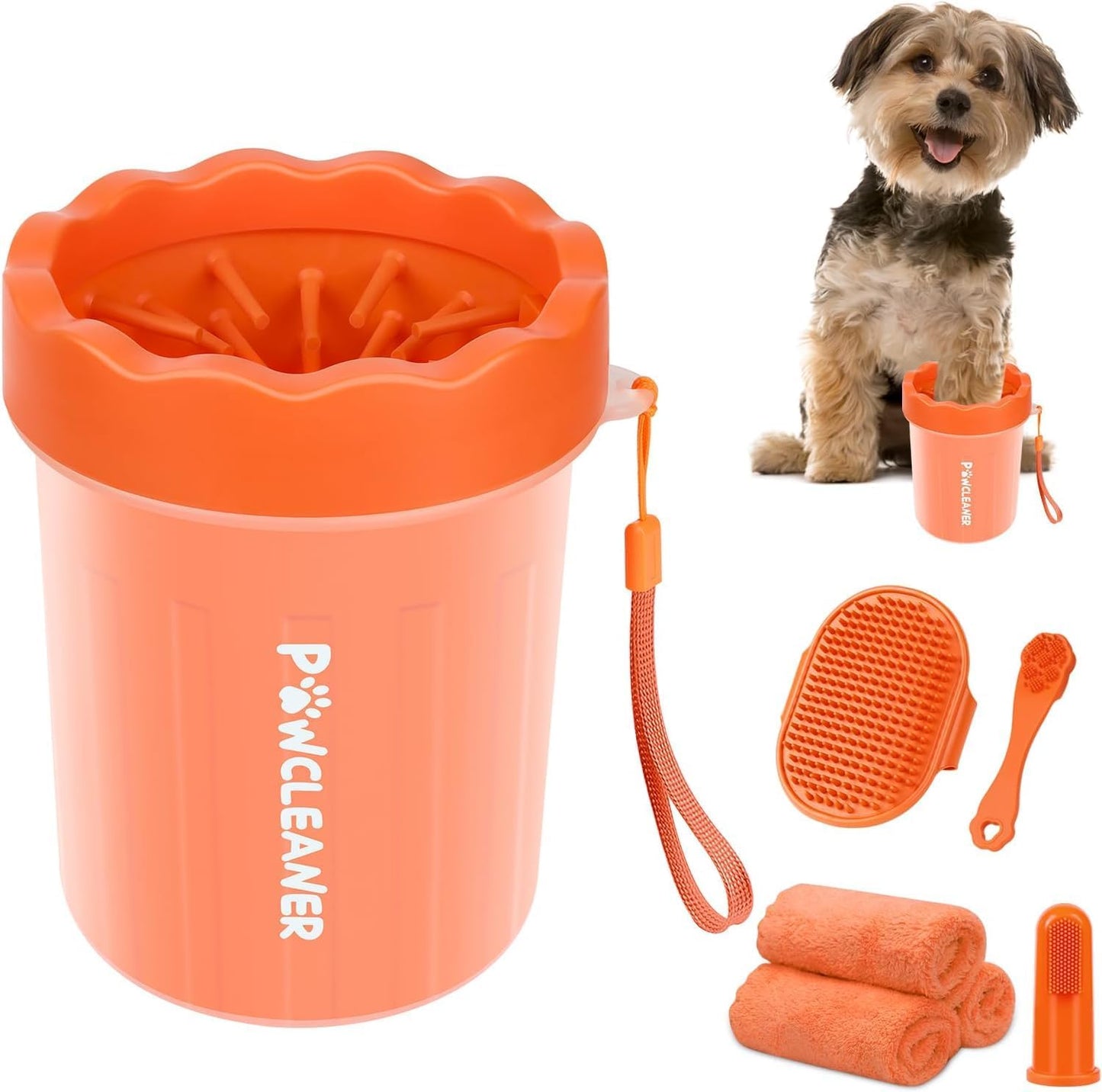 Professional 7 in 1 Dog Paw Cleaner for Dogs & Cats - Includes 1 Portable Paw Washer, 1 Bath Brush, 2 Dog Toothbrushes and 3 Absorbent Towels Note: Fits Paws up to 2 Inches Wide (Small, Blue)