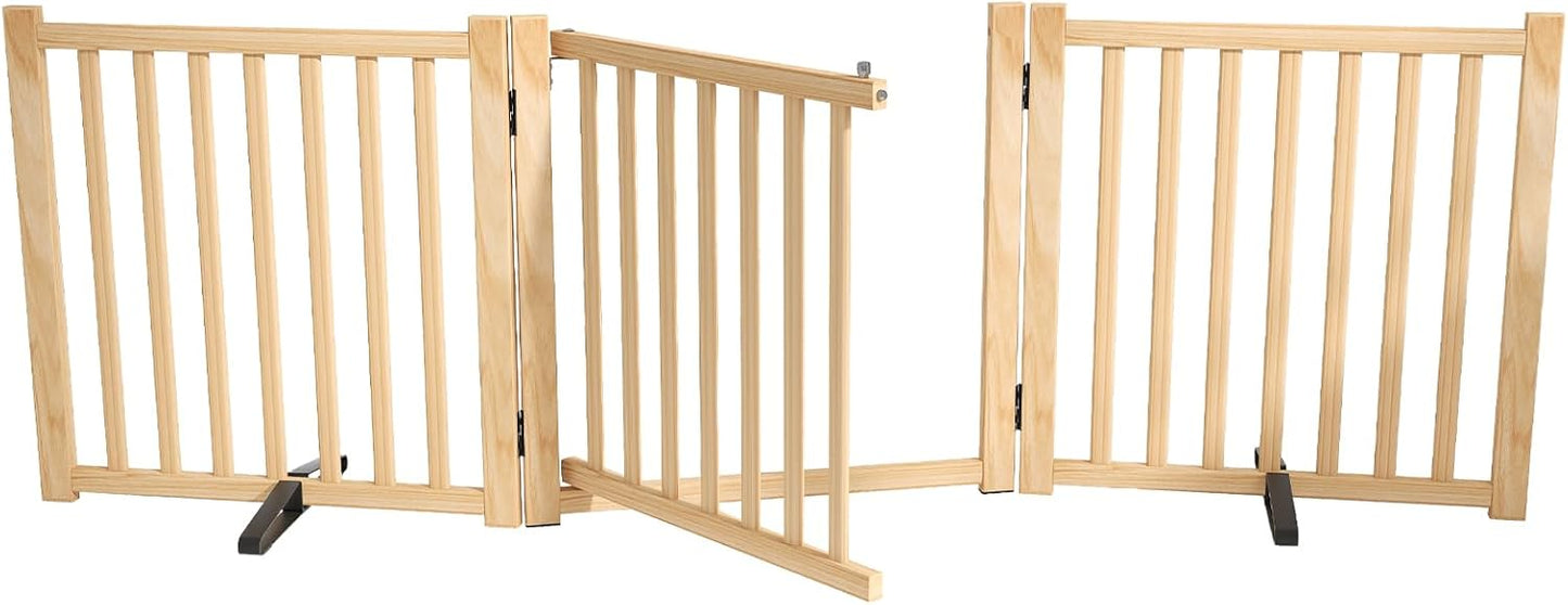 YOCAN Non-Painted Wood FreeStanding Pet Gate for Dogs,Wooden Dog Gates for Doorways, Stairs,The House, Dog Fences Indoor Puppy Gate-2 Panel H:23”