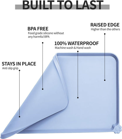 Reopet Waterproof Pet Feeding Mat, Non-Slip Silicone Placemats for Dog Cat Food and Water Bowl, High Raised Edges to Prevent Spills and Protect Floors