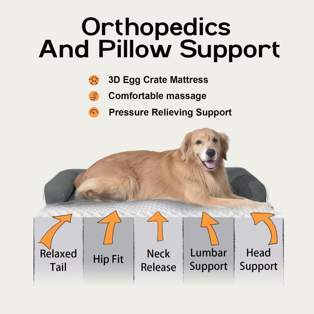 Large Dog Bed Orthopedic Washable - Beds Bolster - Medium XL XLarge Big Dogs - Memory Foam Couch Sofa - Waterproof with Removable Cover