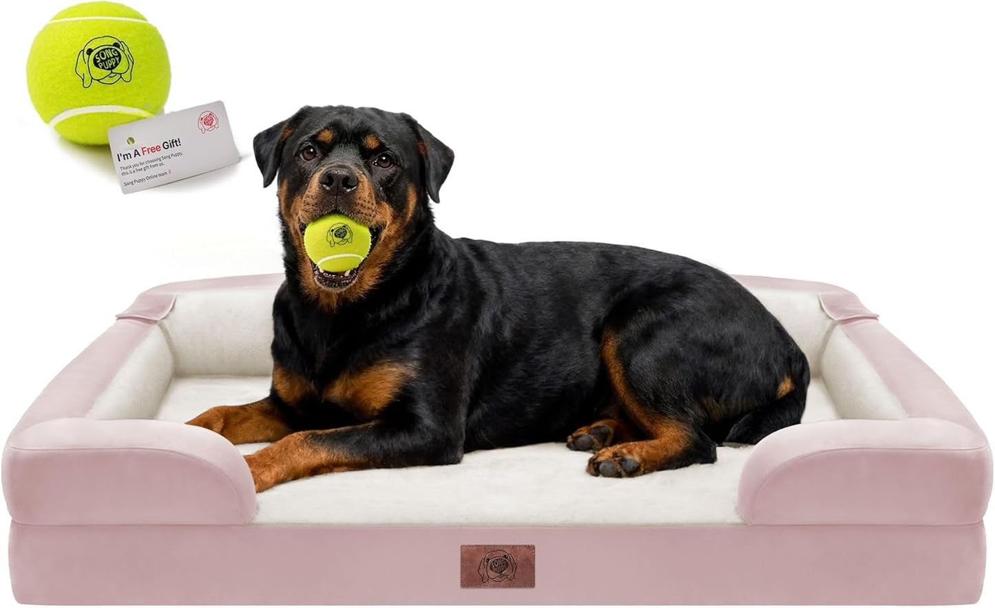 Extra Large Dog Bed, Orthopedic XL Washable Memory Foam Bed for Big Dogs Waterproof Pet Couch Sofa Bolster with Removable Cover, Non-Slip Bottom, Tennis Ball Toy, 42x30