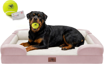 Extra Large Dog Bed, Orthopedic XL Washable Memory Foam Bed for Big Dogs Waterproof Pet Couch Sofa Bolster with Removable Cover, Non-Slip Bottom, Tennis Ball Toy, 42x30