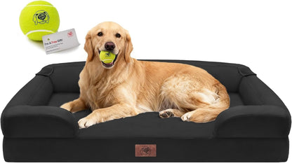Extra Large Dog Bed, Orthopedic XL Washable Memory Foam Bed for Big Dogs Waterproof Pet Couch Sofa Bolster with Removable Cover, Non-Slip Bottom, Tennis Ball Toy, 42x30
