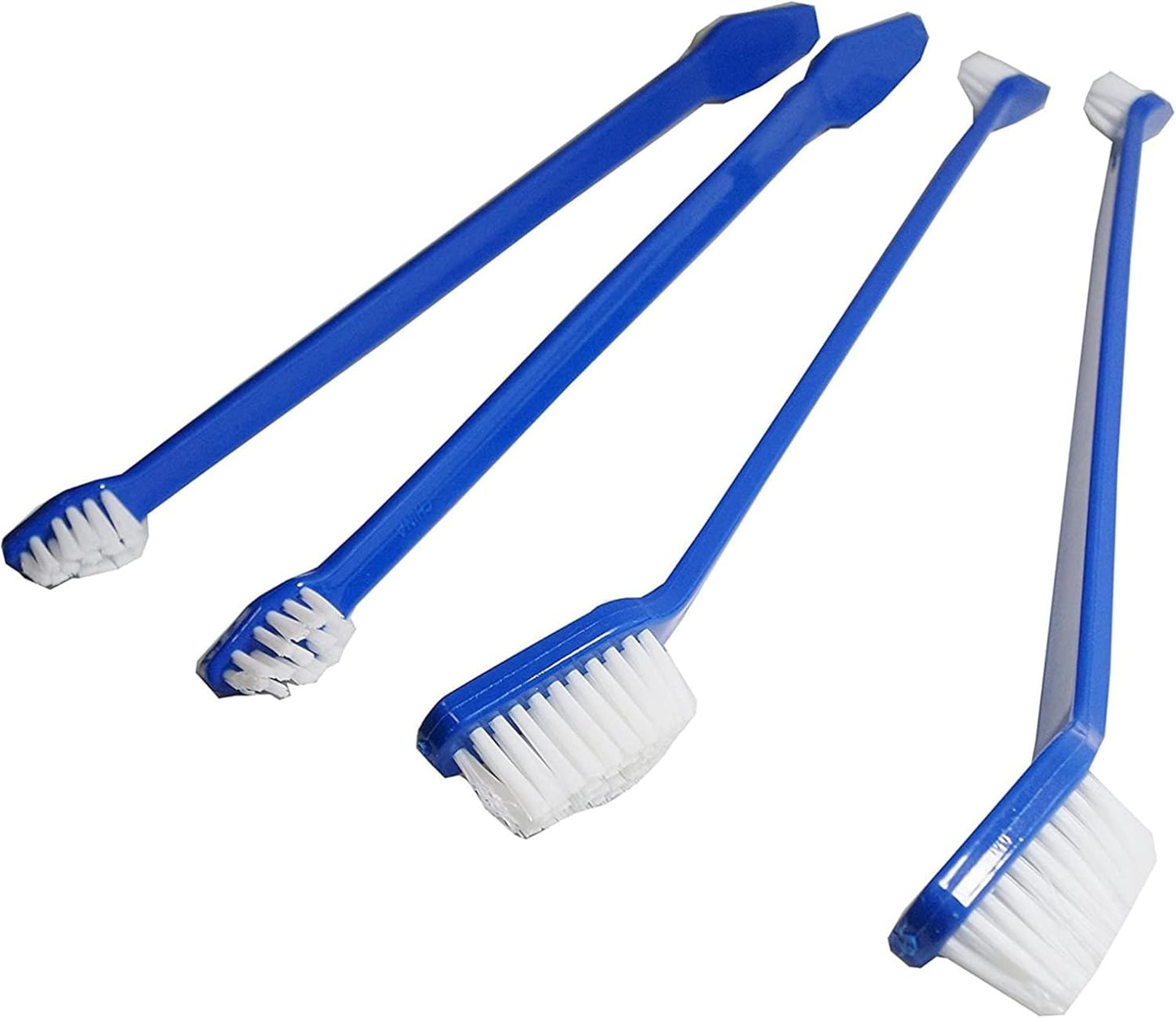 Duke's Pet Products 4 Piece Double Sided Canine Toothbrush Set with Long 8 1/2 Inch Handle (Blue, 4 Peice)