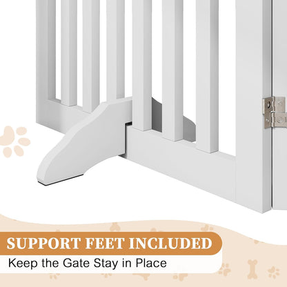 PUPETPO 24”H Freestanding Wooden Pet Gate, Dog Gate for Stairs, Doorways, and Hallways, Step Over Foldable Pet Fence for Indoor Use, Support Feet Included, 60 inch Wide 3 Panels, Grey