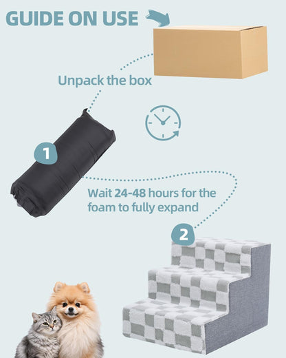 KSIIA Dog Stairs for Small Dogs & Cats Pet Stairs Supportive 4-Tier Pet Steps for Bed Couch Sofa Chair, No-Slip Cat Steps with Removable Washable Cover, 24" D x 15" W x 17.5" H, Grey