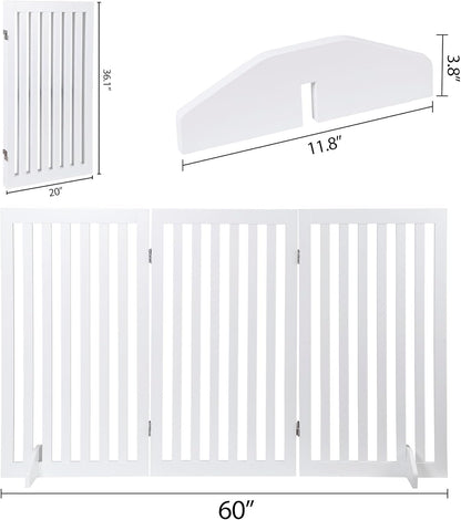 Nouva 36" H Pet Gate, 3 Panels Indoor Foldable Dog Fence, Dog Gate for Stairs Doorways, Hardwood Pet Gate, Freestanding Pet Fence, White