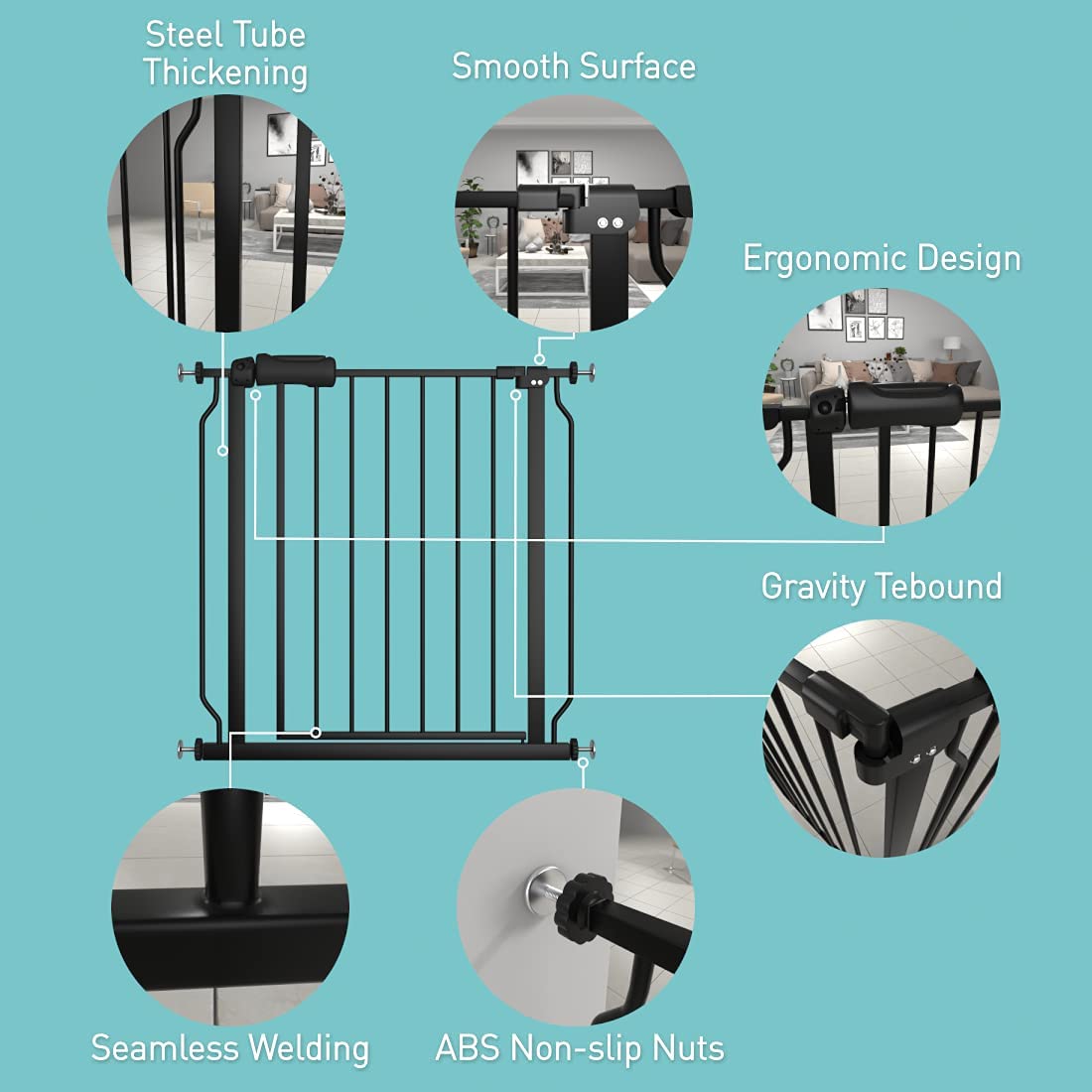 WAOWAO Baby Gate 71.65-85.03" Extra Wide Pressure Mounted Walk Through Swing Auto Close Safety Metal Black Toddler Kids Child Dog Pet Puppy for Stairs,Doorways,Kitchen
