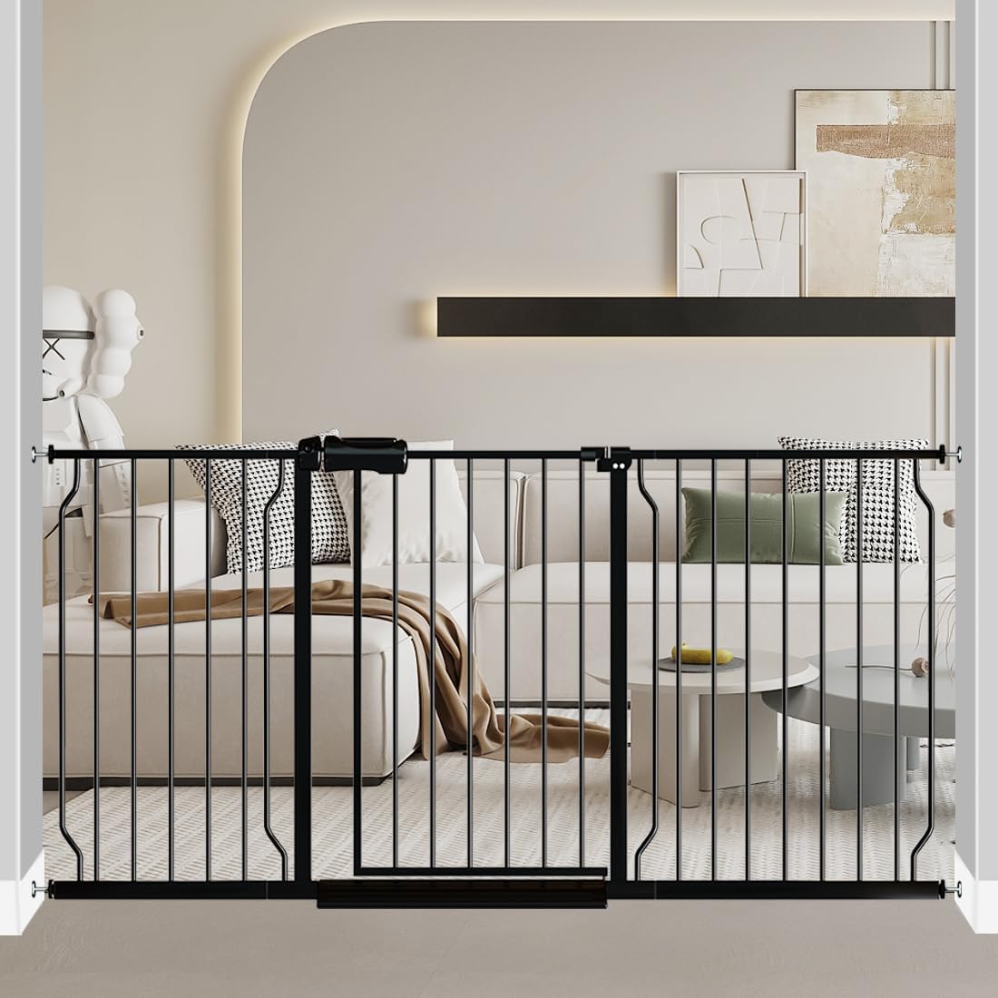 Fairy Baby Extra Wide Baby Gate Black 57.5-62 Inch Wide, Walk Through Pressure Mounted No Drill for Doorways, Long and Large Tension Dog Gates for Pet and Kids