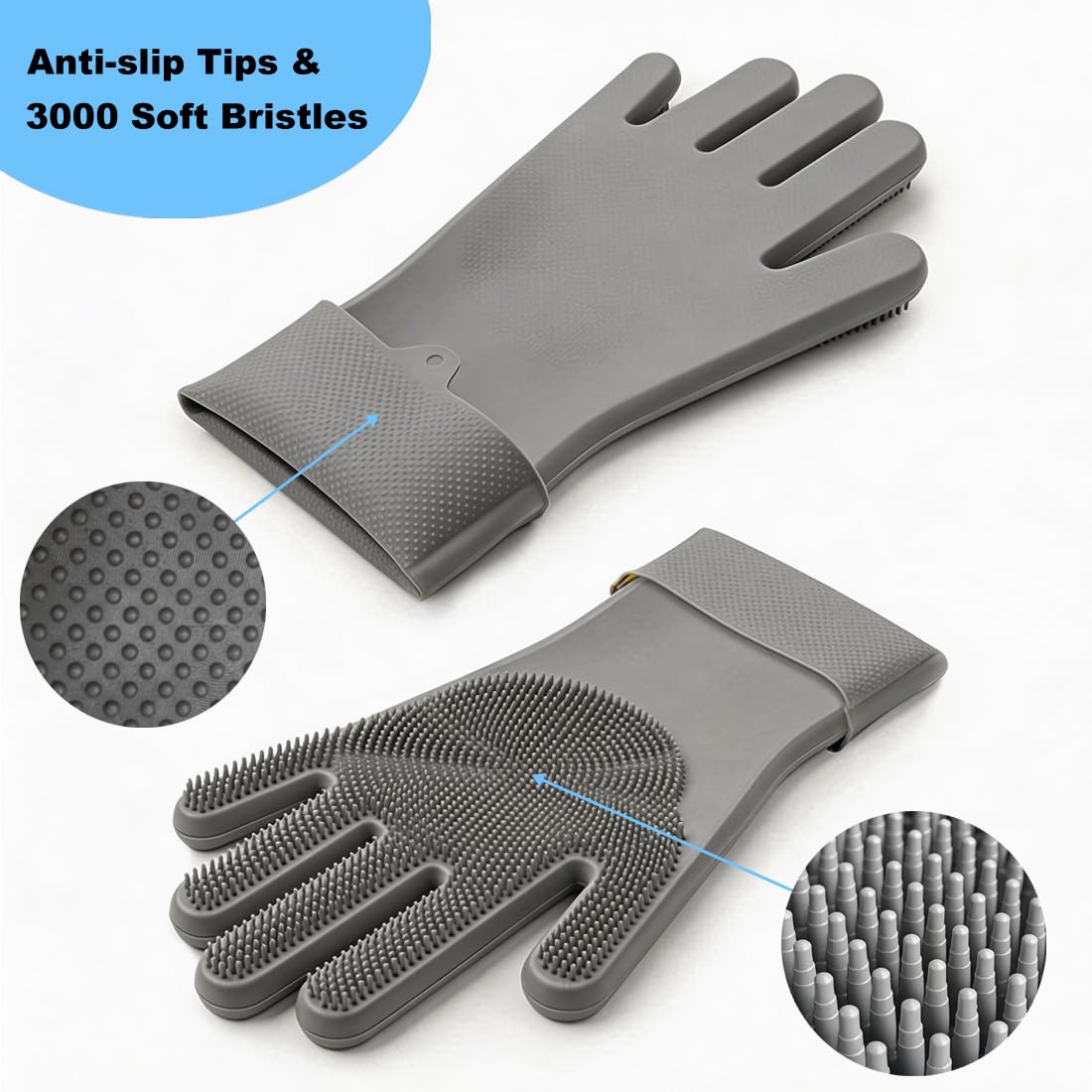 3PCS Dog Bath Supplies - Dog Washing Gloves and Pet Shampoo Brush, Wash Mitt with 3000 Soft Bristles, Adjustable Handle Scrubber for Bath, Massage and Grooming