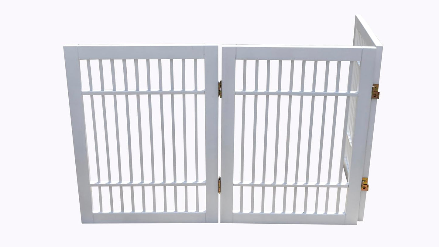 Urnporium Freestanding Wooden Dog Gate for Doorways – Foldable Acacia Wood Pet Gate, No Drill Portable Indoor/Outdoor Puppy Fence Barrier (White Pet Gate, 3 Panel 24" Tall)
