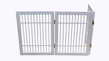 Urnporium Freestanding Wooden Dog Gate for Doorways – Foldable Acacia Wood Pet Gate, No Drill Portable Indoor/Outdoor Puppy Fence Barrier (White Pet Gate, 3 Panel 24" Tall)