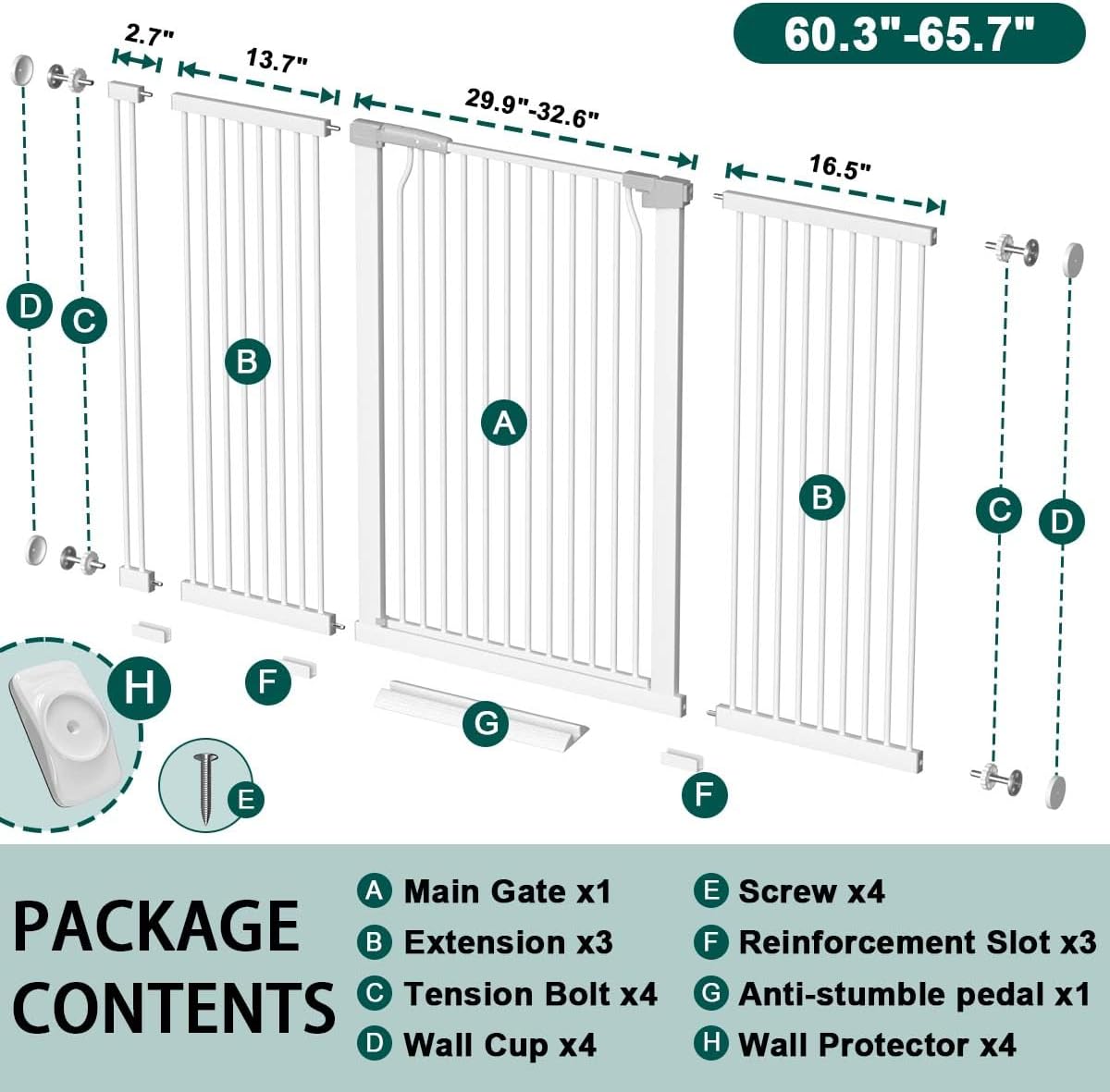 Fairy Baby 40.5" Extra Tall Baby Gate for Stairs, Fits Openings of 40.6" to 54.7" Wide, Extra Wide Dog Gate Indoor, Pressure Mounted Walk Thru Swing Auto Close Metal Puppy Barrier for Doorway, Black