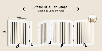 PUPETPO Freestanding Dog Gate with Door, Pet Gate for Stairs, 80 inch Wide Pet Barrier Indoor, Dog Fences Indoor, Support Feet Included, 4 Panels, 24" Tall, Dark Brown