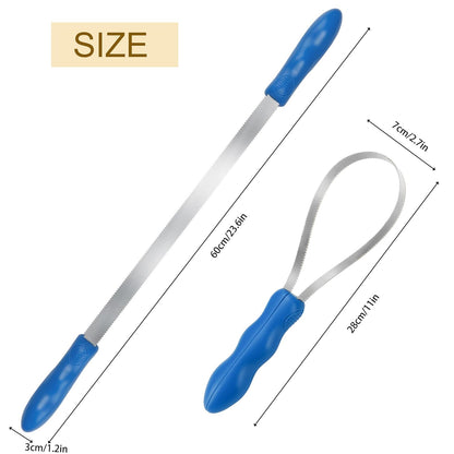 Dual-Sided Shedding Blade Dog Hair Brush - Stainless Steel Grooming Tool for Horses, Cattle, Sheep with Comfort Grip - Fine & Coarse Teeth for Long and Short Hair（2 Pcs）