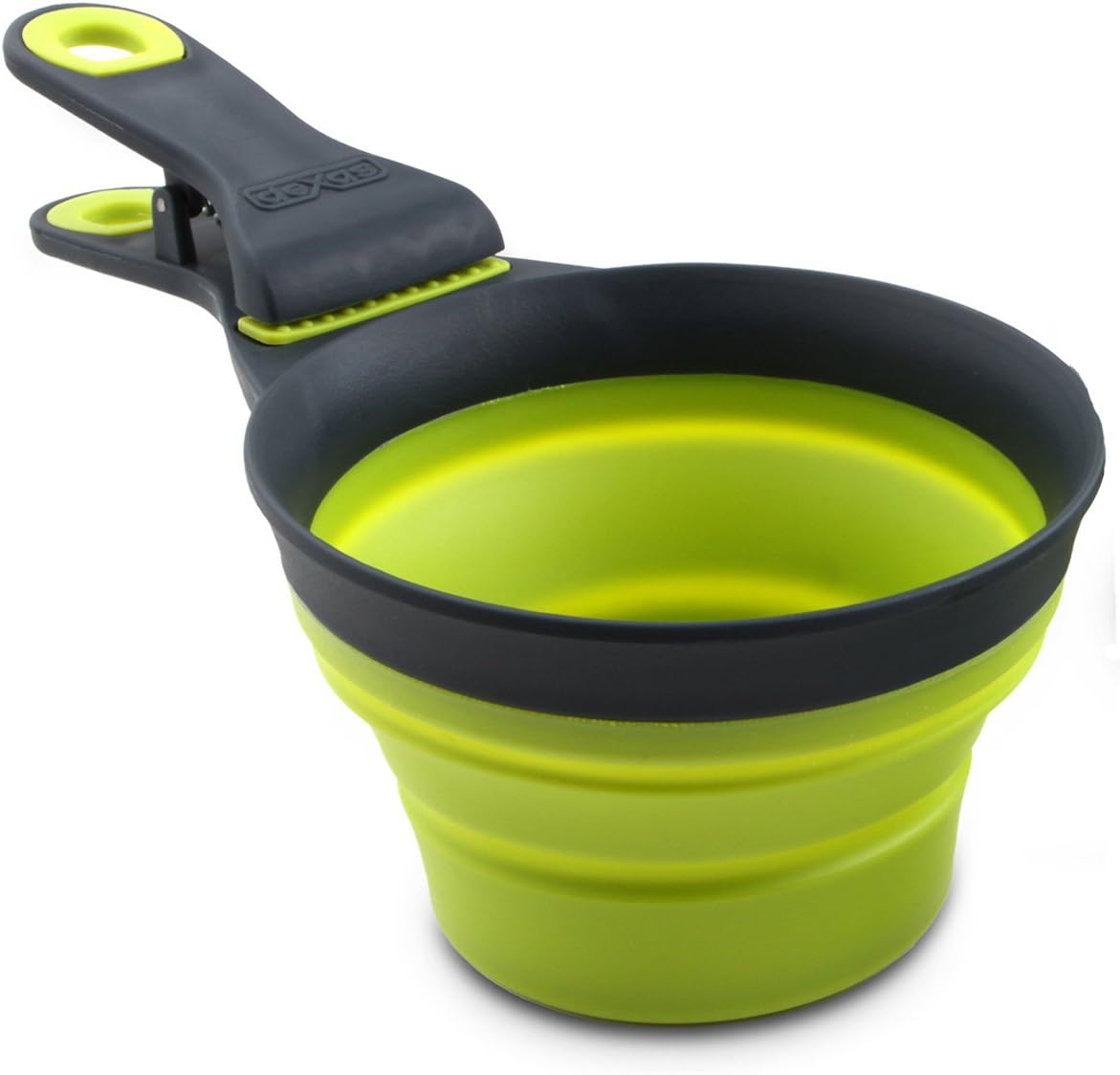 Dexas Pets Collapsible KlipScoop Collapsible Dry Dog Food Scoop and Dog Food Bag Clip, 1 Cup Capacity, Pro Blue