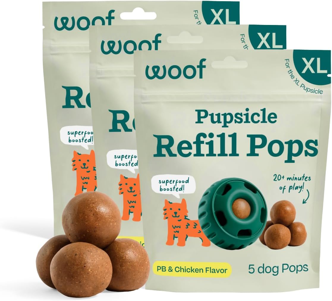 WOOF Pupsicle Refill Pops - Low-Mess Dog Snacks - with Peanut Butter and Beef - Dog Treats - Long Lasting - Large Pops - 7 Count