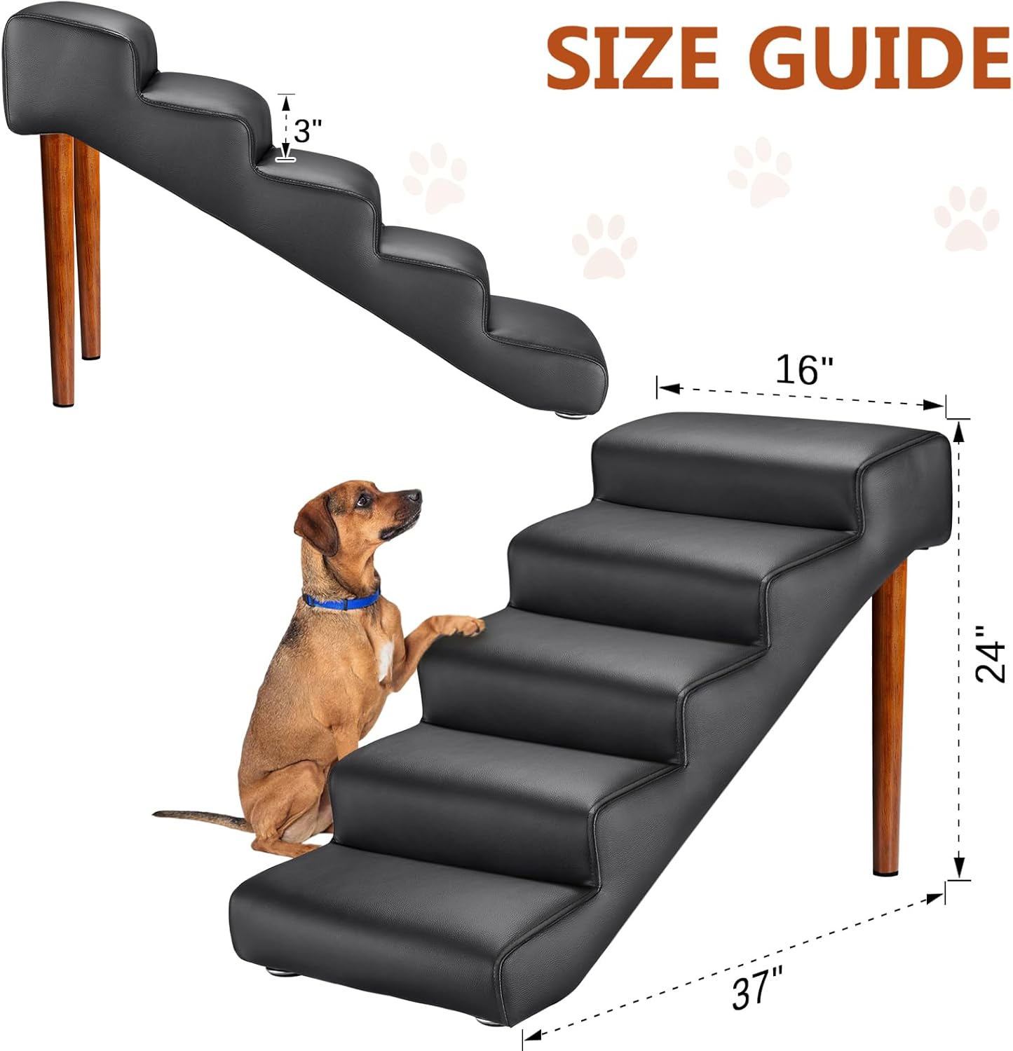 Senneny Imitation Linen Faux Leather Dog Stairs, for Pets up to 150 lbs, Waterproof, Scratch Resistant Pet Steps/Stairs with High Density Foam and Detachable Wooden Legs, Light Beige Linen, 4 Step