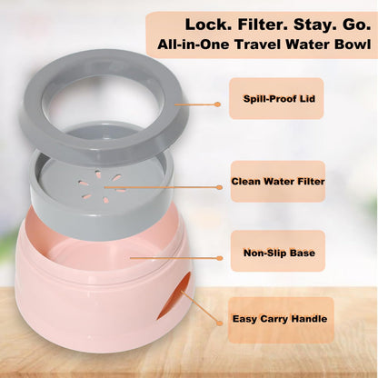 Pets No-Spill Slobber Stopper Water Bowl,Splash Proof Drinking Bowl for Home and Travel,No Messy No Drip No Sloppy Water Bowl for Sm-Med Dogs/Cats/Pets 25OZ