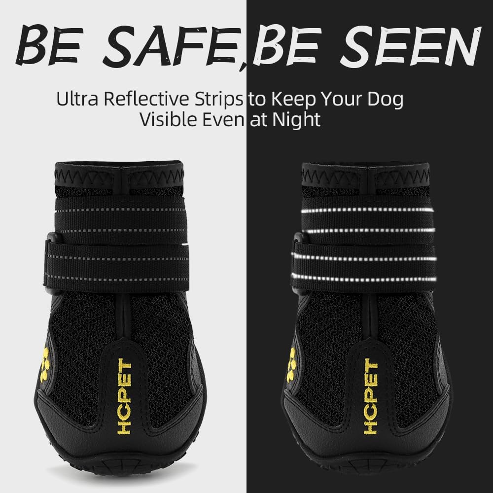 Hcpet Dog Boots, Dog Shoes for Large Dogs, Medium Dog Boots & Paw Protectors, Anti-Slip Dog Booties for Hot Pavement Winter Snow Hiking with Reflective Straps Black Size 6