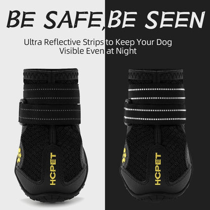 Hcpet Dog Boots, Dog Shoes for Large Dogs, Medium Dog Boots & Paw Protectors, Anti-Slip Dog Booties for Hot Pavement Winter Snow Hiking with Reflective Straps Black Size 6