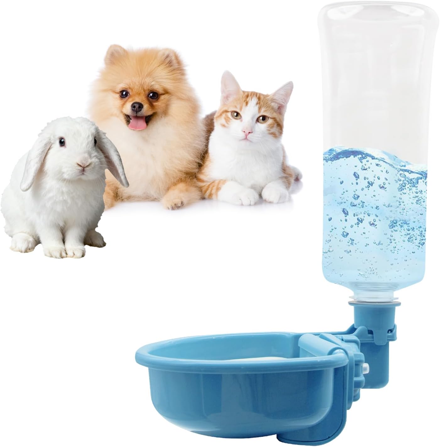 VANNON 16oz Pet Water Bottle, Gravity Dog Water Bowl Dispenser for Cage, Anti-Overflow Water Dispenser for Small Dogs, Cats, Rabbits and Other Small Animals, BPA Free, Grey
