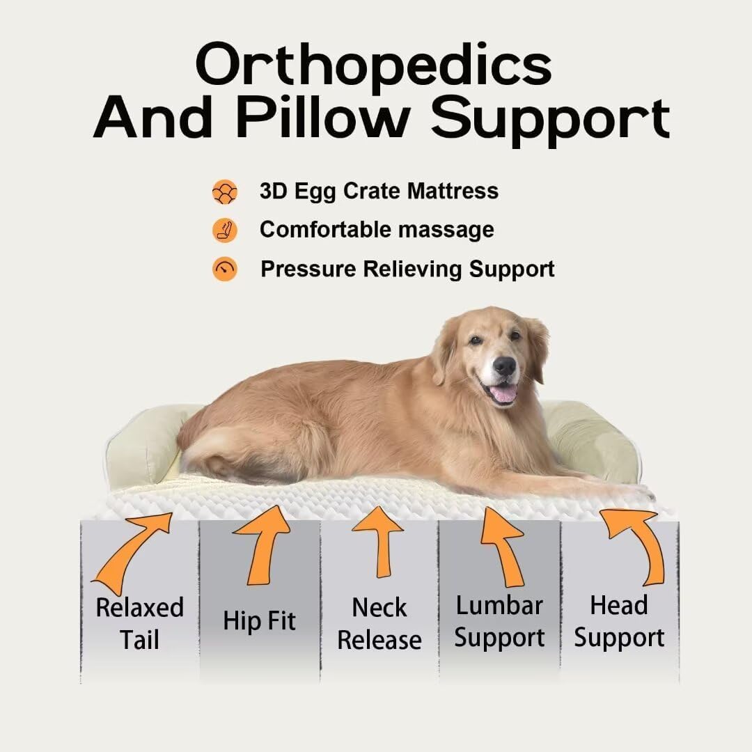 Large Dog Bed Orthopedic Washable - Beds Bolster - Medium XL XLarge Big Dogs - Memory Foam Couch Sofa - Waterproof with Removable Cover