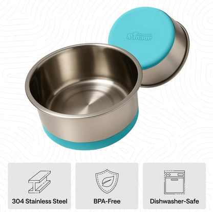 GORILLA GRIP Dog Bowls, Food Grade 304 Stainless Steel, Holds 2 Cups Each (16 fl oz) Food and Water Bowl for Feeding Dogs and Cats, Dishwasher Safe, Rust Resistant, BPA Free Rubber Base Set of 2 Black