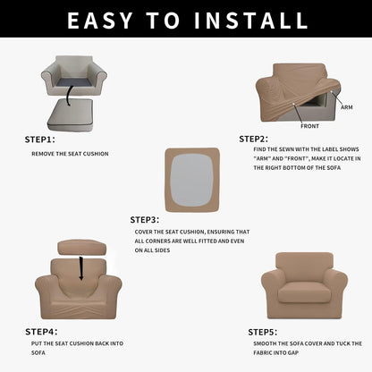 Easy-Going 100% Dual Waterproof 4 Pieces Stretch Soft Couch Cover for Dogs, Sofa Slipcover for 3 Separate Cushion Couch Leakproof Furniture Protector for Kids, Pets Dark Gray