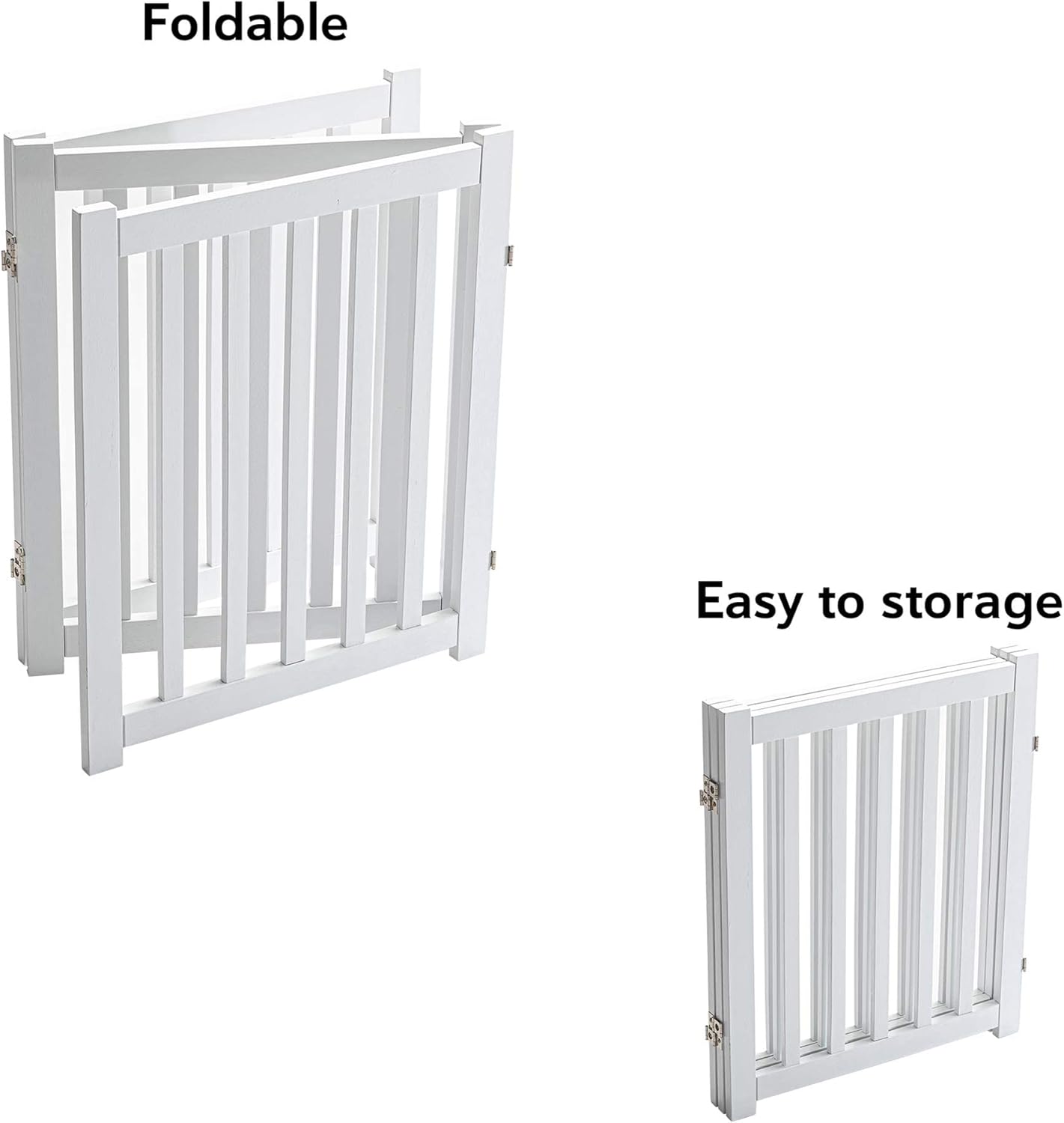 LZRS 2-Panel Wooden Free Standing Foldable Dog Gate Indoor – Solid Hardwood 24" High, Step-Over Safety Pet Gate for Doorways, Stairs & Small Spaces - Indoor Use, White