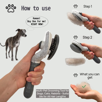 Diamond Rhinestone Cat Hair Brush Deshedding Brush Dog Hair Remover Tool Stainless Steel Comb Slicker Brush with Release Button for Dog Cat Rabbit Shedding Pets Grooming (Pink)
