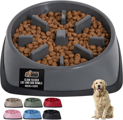 GORILLA GRIP® Patented BPA Free Slow Feeder Dog Bowls, Interactive Puzzle Toy for Dogs and Cats Food Training Enrichment, Keeps Pets Busy and Prevents Puppy Overeating, Small Breeds, 1 Cup, Gray