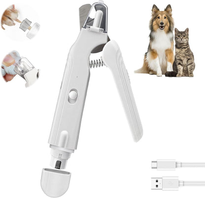 2-in-1 Cat Nail Clippers & Grinder with Light, Quiet Electric Dog Nail Trimmer with Safety Guard & Quick Sensor Prevent Overcutting, USB Rechargeable for Small Medium Large Pets