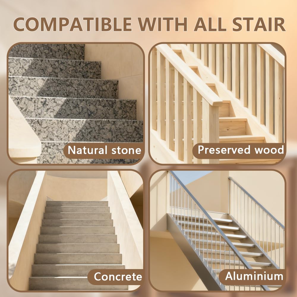 Outdoor Stair Treads for Wooden Steps, Non-Slip Rubber Brown Stair Runner Rugs, 6 Pcs 8.5" x 30" Heavy Duty Stair Mats for Outside Steps, Weatherproof Grip for Elders, Dogs & Kids, Black Border.