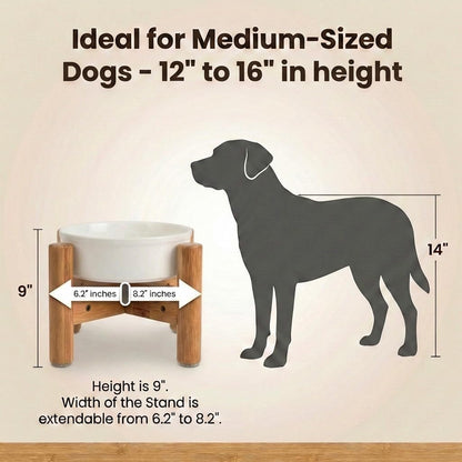 Dog Bowl Stand - Mid-Large Dogs Suitable - Elevate, Raise Bowl to 12-inch High - Adjustable, Fits Any Pet Food/Water Feeders, and Fountains - Durable Bamboo