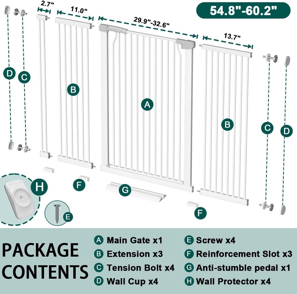 Fairy Baby 40.5" Extra Tall Baby Gate for Stairs, Fits Openings of 40.6" to 54.7" Wide, Extra Wide Dog Gate Indoor, Pressure Mounted Walk Thru Swing Auto Close Metal Puppy Barrier for Doorway, Black