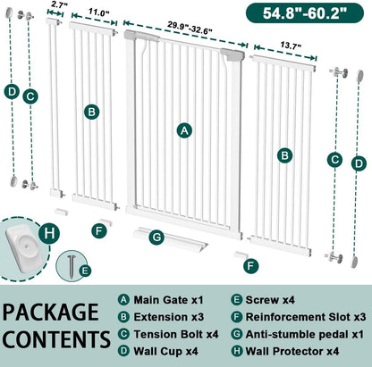 Fairy Baby 40.5" Extra Tall Baby Gate for Stairs, Fits Openings of 40.6" to 54.7" Wide, Extra Wide Dog Gate Indoor, Pressure Mounted Walk Thru Swing Auto Close Metal Puppy Barrier for Doorway, Black