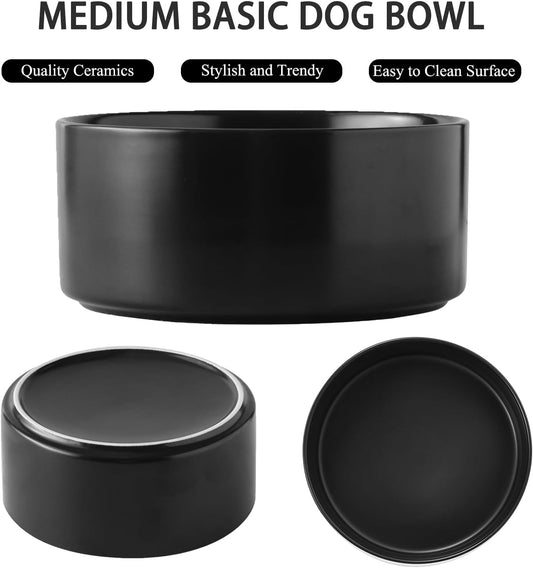6'' Ceramic Raised Dog Bowl - 30Oz Dog Food & Water Bowl with Elevated Non-Slip Bamboo Stand, Dishwasher & Microwave Safe, Anti Vomiting Heavy Duty Pet Bowl for Small and Medium Dogs, White