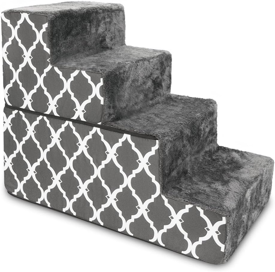 Best Pet Supplies Dog Stairs & Steps - Foam Steps for Small Dogs & Cats, Non-Slip Indoor Balanced Pet Step Support, Dog Ramp, No Assembly, Ash Gray Linen, 2-Step (12-inch Height)