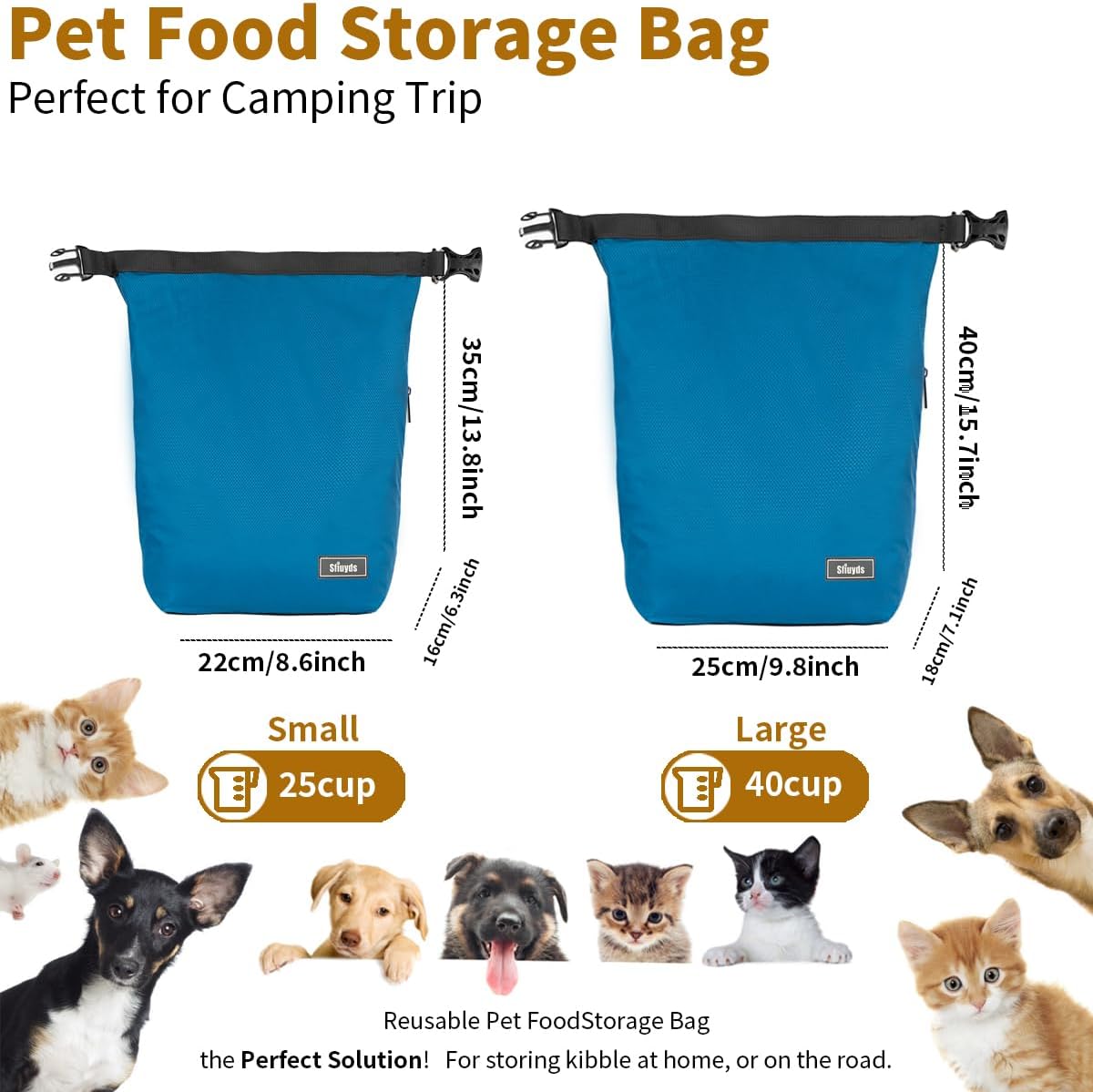 Travel Dog Food Container Pet Food Storage Bag Containers 2PCS Collapsible Travel Dog Bowls Waterproof Camping Storage Essentials Kibble Carrier 20L Easy to Clean (Black, Large)