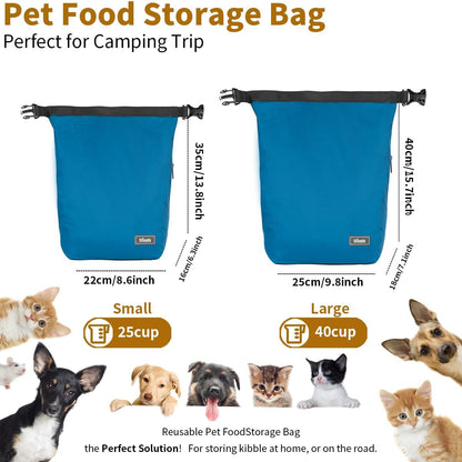 Travel Dog Food Container Pet Food Storage Bag Containers 2PCS Collapsible Travel Dog Bowls Waterproof Camping Storage Essentials Kibble Carrier 20L Easy to Clean (Black, Large)