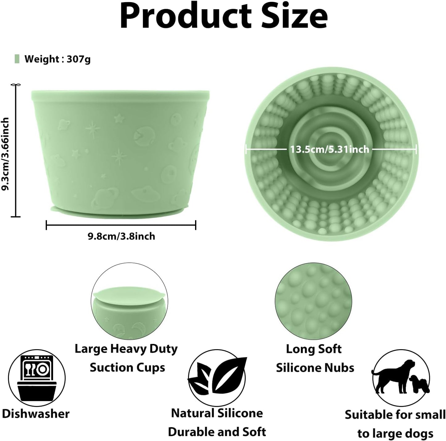 Dog Slow Feeder Lick Bowl - Non-Slip Licking Treat Dispenser for Small Medium Large Dogs, Promotes Anxiety Relief & Prevents Choking, Easy to Clean Feeding Bowl (Green, S)