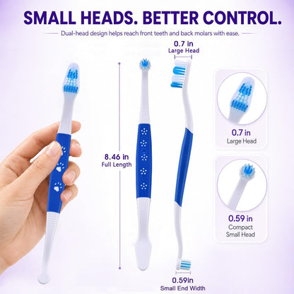 Dog Toothbrush – Newly Upgraded Dual-Head Design with 60° Wavy Bristles – Gently Surrounds Teeth for Deep Cleaning and Plaque Removal – Non-Slip Handle, Ideal for Daily Pet Dental Care (Pink, 1-Pack)