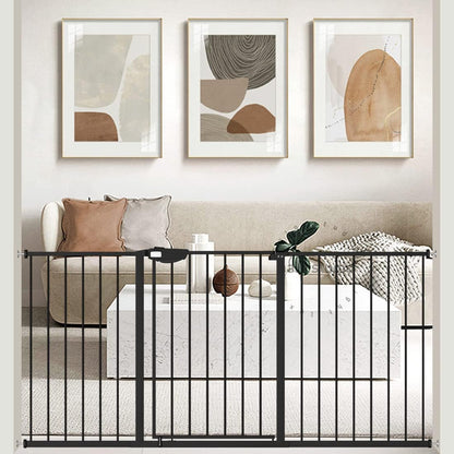 WAOWAO Triple Lock 49.21-66.54" Baby Gate Extra Wide Pressure Mounted Walk Through Swing Auto Close Safety Black Metal Dog Pet Puppy for Stairs,Doorways,Kitchen