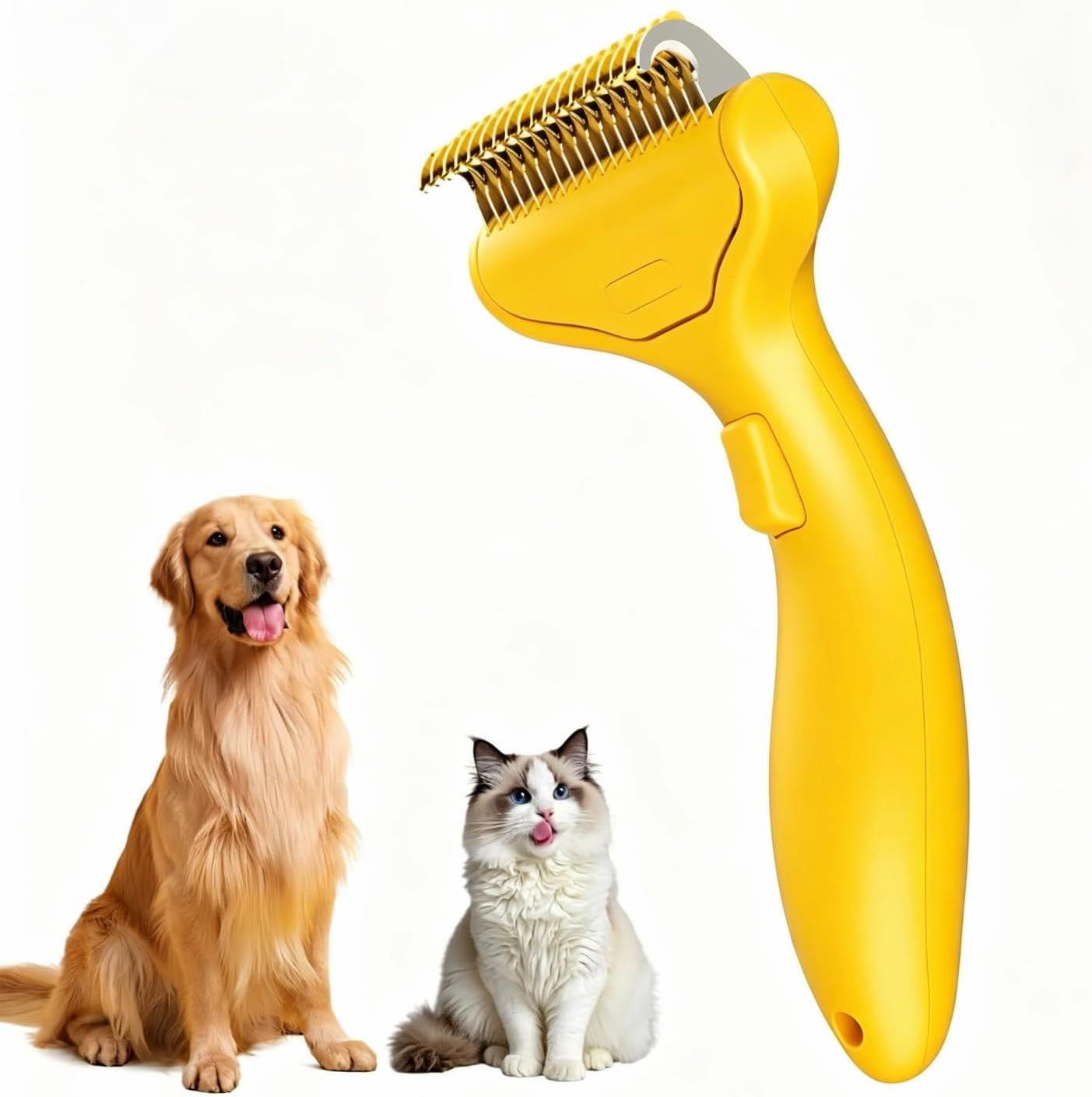 Undercoat Rake for Dogs & Cats, Dematting Deshedding Brush with Release Button, Professional Grooming Comb for Long-Haired Pets, Shedding Tool Removes Matted Fur & Loose Hair