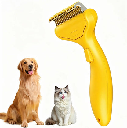 Undercoat Rake for Dogs & Cats, Dematting Deshedding Brush with Release Button, Professional Grooming Comb for Long-Haired Pets, Shedding Tool Removes Matted Fur & Loose Hair